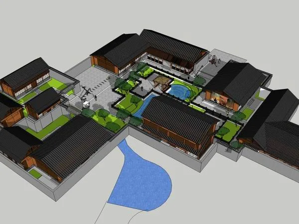Sketchup商业模型|多层古建商业街，步行街，古典风格
