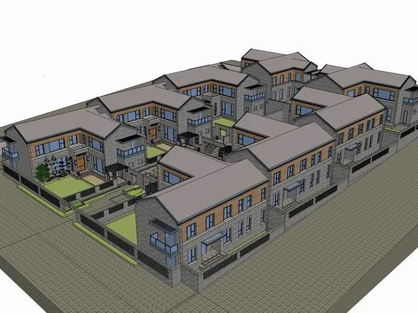 Sketchup住宅模型|多层住宅，中式合院，古典风格