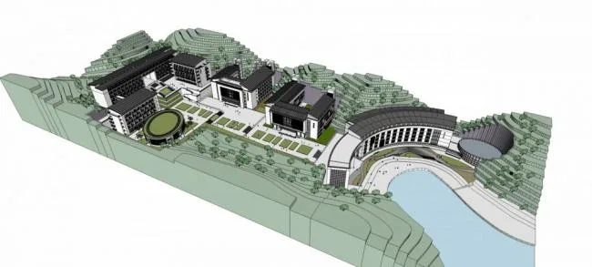 Sketchup学校模型|多层学校，南方某高校，教学楼，新中式地方，教育建筑