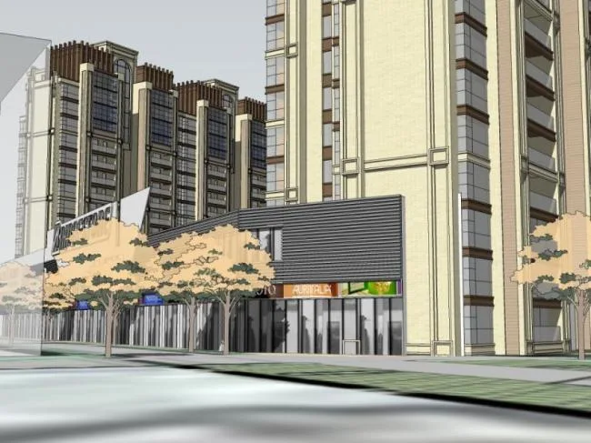 Sketchup综合体模型|多高层城市综合体，住宅，底层商业，古典风格