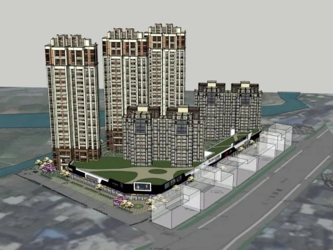 Sketchup综合体模型|多高层城市综合体，住宅，底层商业，古典风格