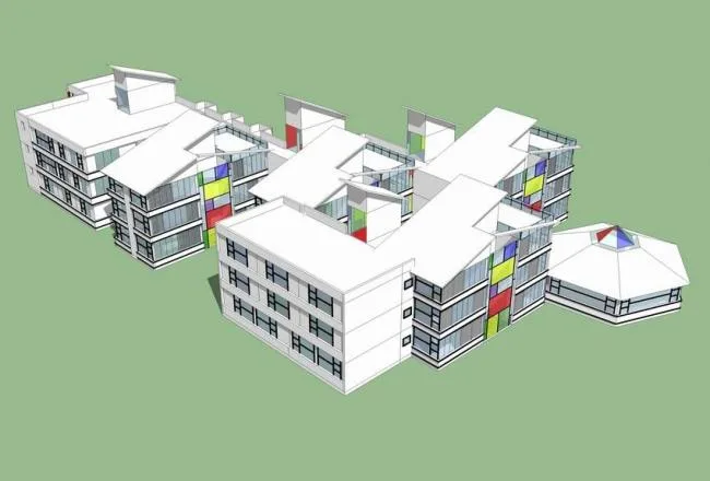 Sketchup学校模型|多层学校，幼儿园，教学楼，教育建筑，现代风格