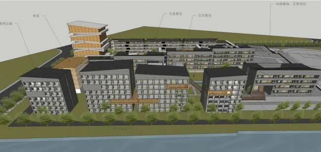 Sketchup学校模型|多层学校，教育建筑，校园，教学楼，现代风格