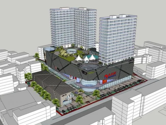 Sketchup综合体模型|多高层商业综合体，住宅，现代风格