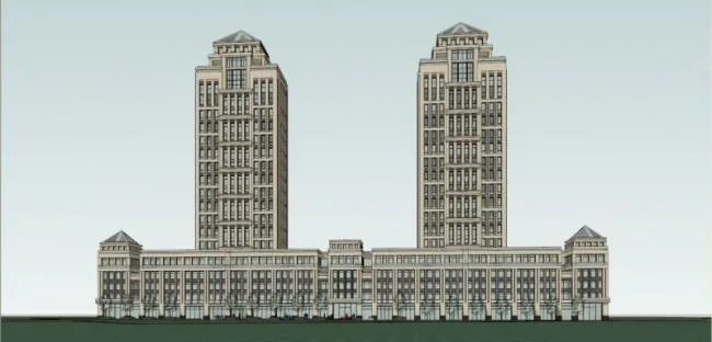 Sketchup综合体模型|多高层城市综合体，住宅，商业，古典风格