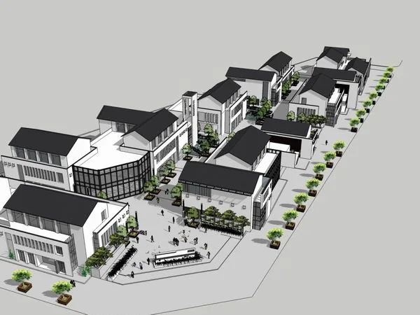 Sketchup商业模型|多层商业街，现代中式风格