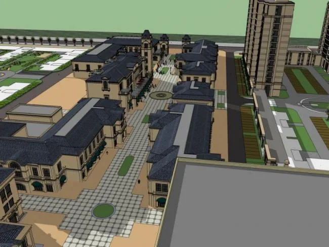 Sketchup综合体模型|多高层商业综合体，住宅，办公，古典风格