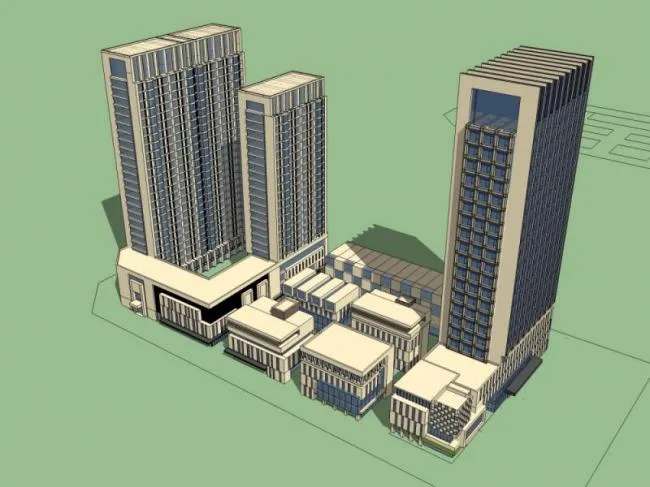 Sketchup综合体模型|多高层商业综合体，住宅，办公，古典风格