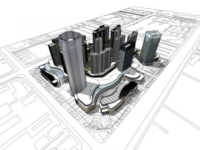 Sketchup综合体模型|超高层综合体，商业，办公，住宅，现代风格