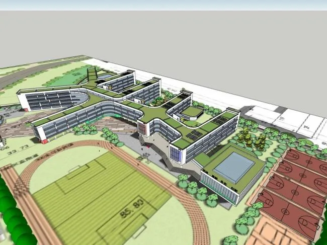 Sketchup学校模型|多层学校，教学楼，校园，教育建筑，现代风格