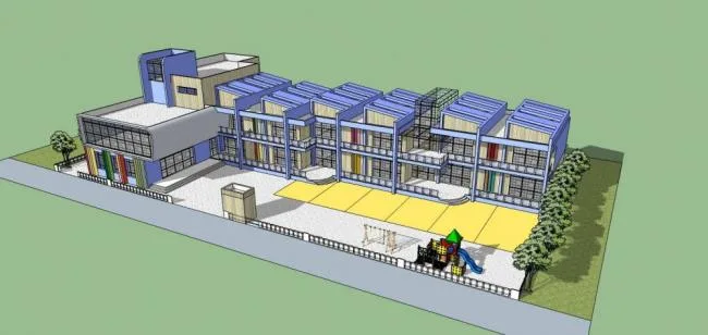 Sketchup学校模型|多层幼儿园，学校，教育建筑，儿童游乐设施，现代风格