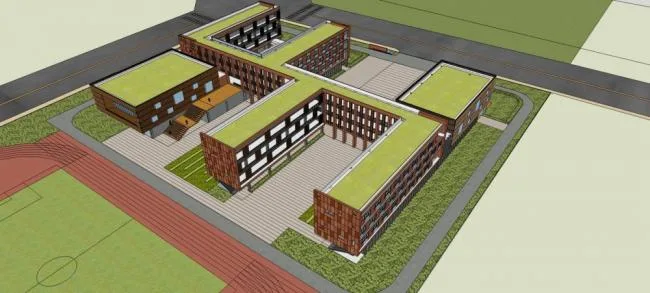 Sketchup学校模型|多层学校小学，教育建筑，教学楼，现代风格