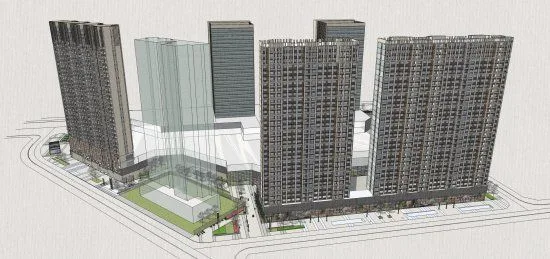 Sketchup综合体模型|多高层商业综合体，住宅，底层商业，古典风格