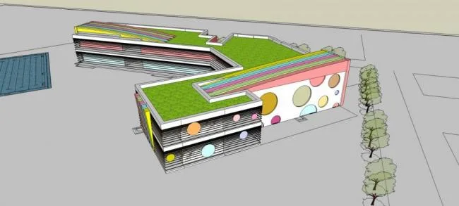 Sketchup学校模型|多层学校幼儿园，教育建筑，现代风格