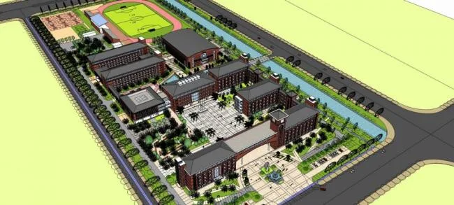 Sketchup学校模型|多层学校中学，教育建筑，欧式古典风格