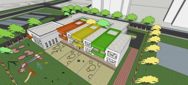 Sketchup学校模型|多层幼儿园学校，现代风格，教育建筑