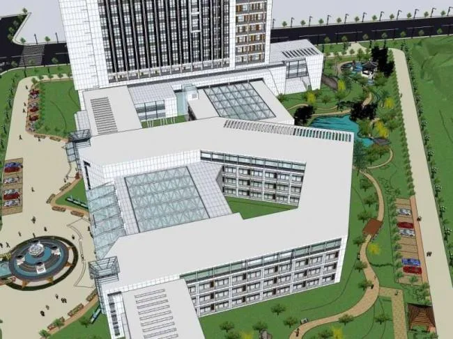 Sketchup医院模型|多层高层混合惠山区人民医院，医疗建筑，现代风格