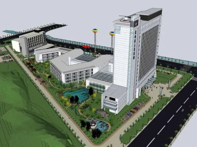 Sketchup医院模型|多层高层混合惠山区人民医院，医疗建筑，现代风格