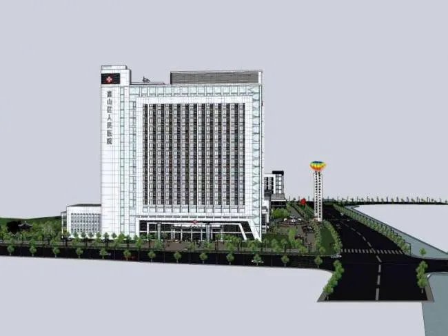 Sketchup医院模型|多层高层混合惠山区人民医院，医疗建筑，现代风格