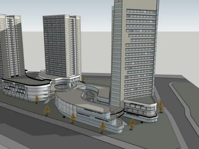 Sketchup综合体模型|多高层商业综合体，住宅，办公，酒店，现代风格