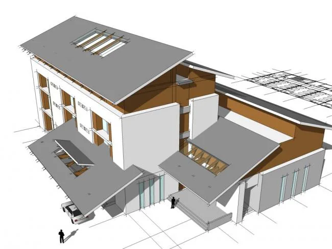 Sketchup医院模型|多层都江堰医院，医疗，现代中式风格