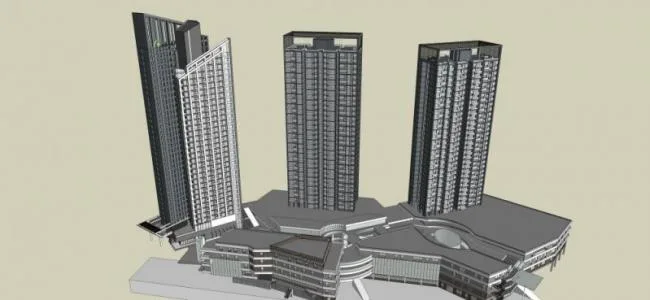 Sketchup综合体模型|超高层商业综合体，住宅，办公，现代风格