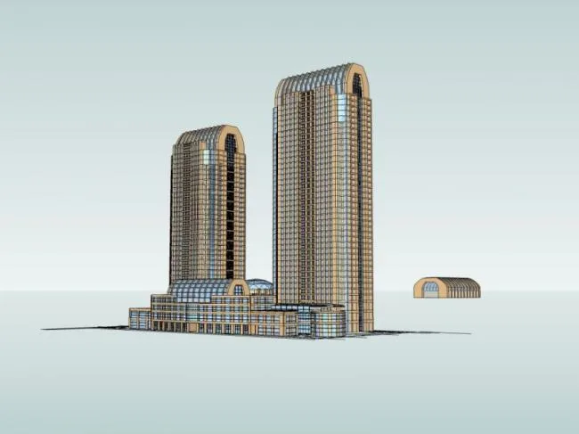 Sketchup综合体模型|超高层商业综合体，住宅，办公，古典风格