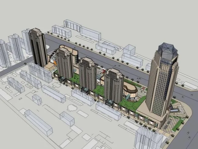 Sketchup综合体模型|超高层商业综合体，办公，住宅，酒店，古典风格