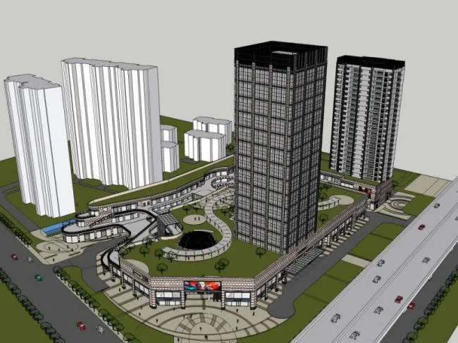 Sketchup综合体模型|多高层商业综合体，住宅，办公，古典风格