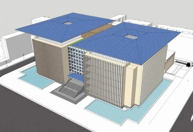 Sketchup文化模型|大学图书馆，多层，新中式风格，文化建筑