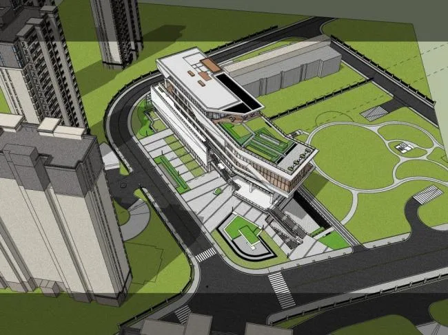 Sketchup文化模型|多层社区活动中心，现代风格，文化建筑