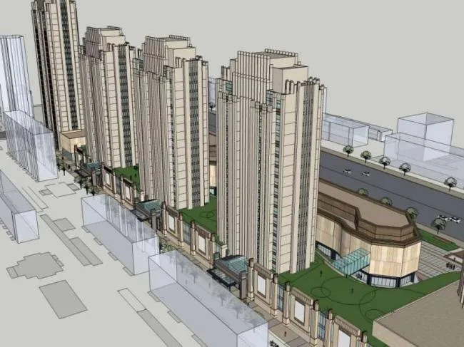 Sketchup综合体模型|高层办公楼，底层商业，多高层综合体，古典风格