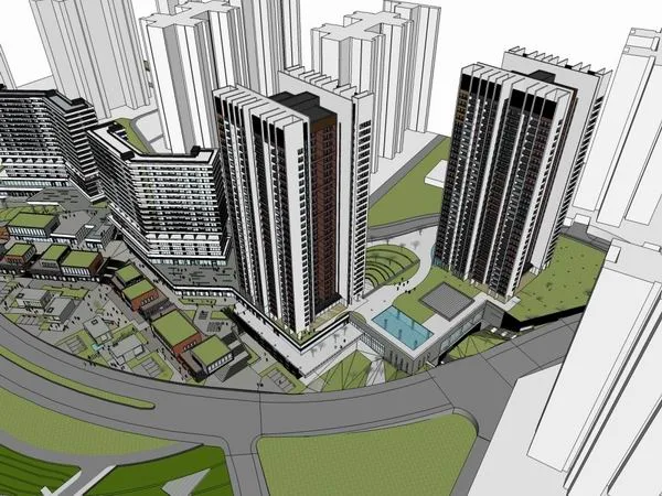 Sketchup综合体模型|多高层综合体，办公楼，商业，住宅，现代风格