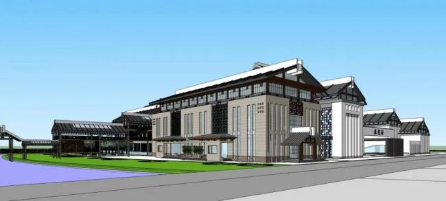Sketchup文化模型|多层艺术家展览馆，文化建筑，中式风格