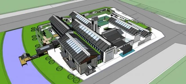 Sketchup文化模型|多层艺术家展览馆，文化建筑，中式风格