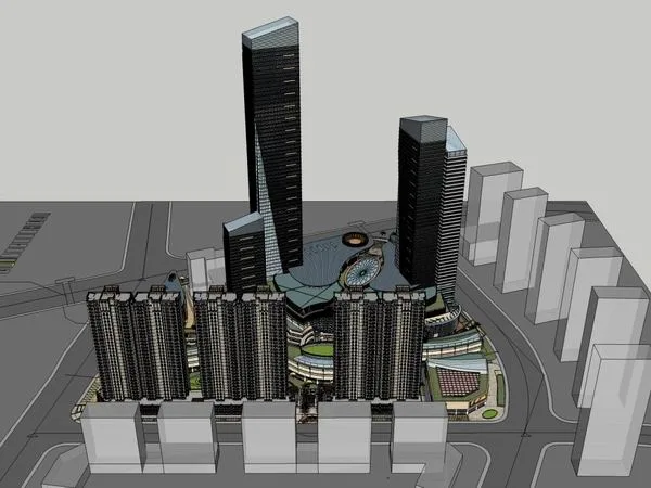 Sketchup综合体模型|超高层办公楼，住宅，商业，综合体，现代风格