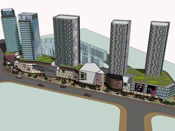 Sketchup综合体模型|多层高层综合体，办公楼，酒店，商业，现代风格