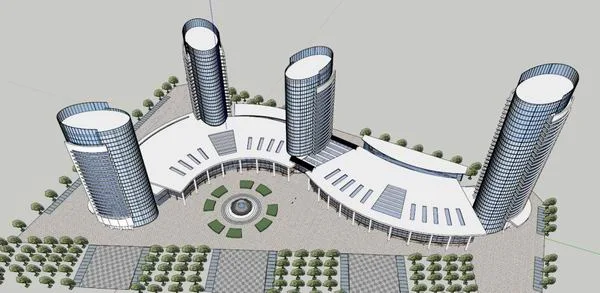 Sketchup综合体模型|多高层综合体，办公楼，酒店，会议中心，现代风格