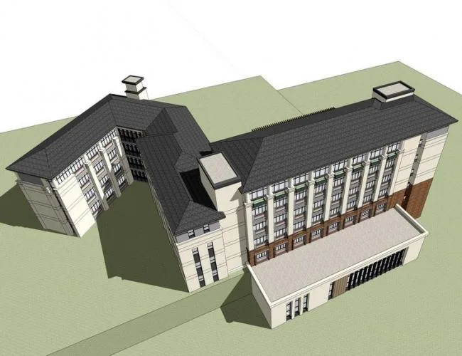 Sketchup学校模型|多层学校教学楼，法式风格，古典风格，教育建筑