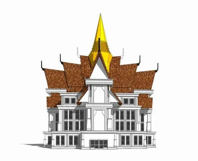 Sketchup文化模型|多层教堂，泰式，古典东南亚风格，文化宗教建筑
