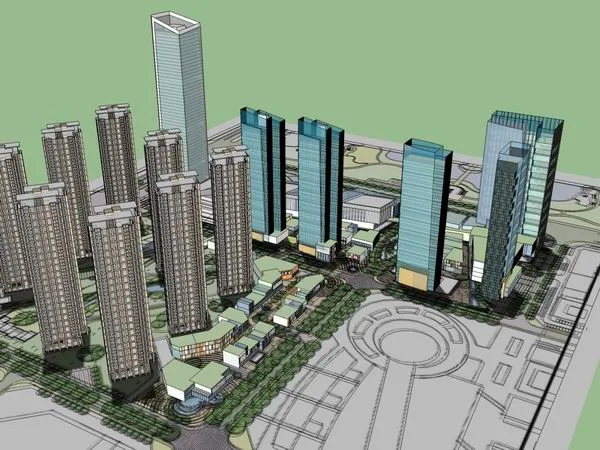 Sketchup综合体模型|高层综合体，办公楼，住宅，商业，现代风格