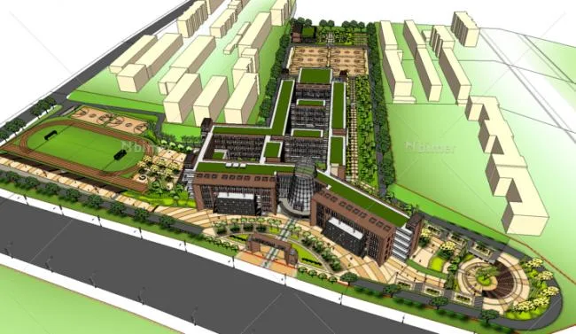 Sketchup学校模型|多层小学学校，校园教育建筑，古典风格
