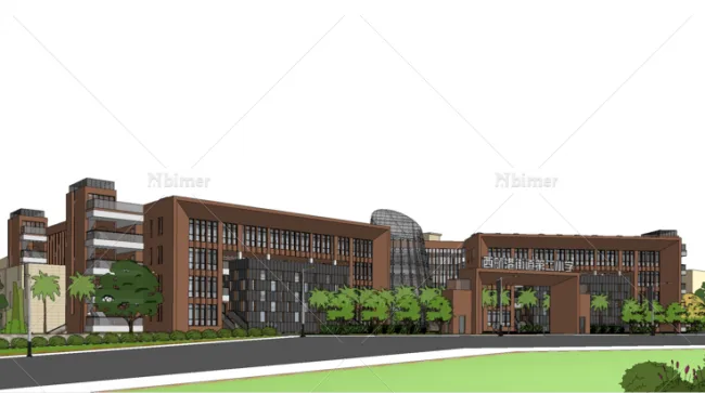Sketchup学校模型|多层小学学校，校园教育建筑，古典风格