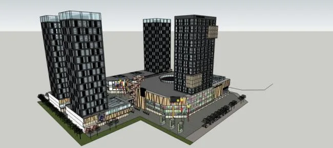 Sketchup综合体模型|多高层综合体，办公住宅商业，现代风格