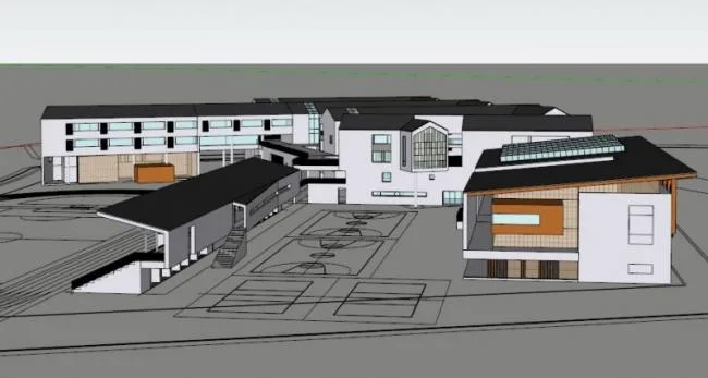 Sketchup学校模型|多层学校，校园教育建筑，现代中式风格